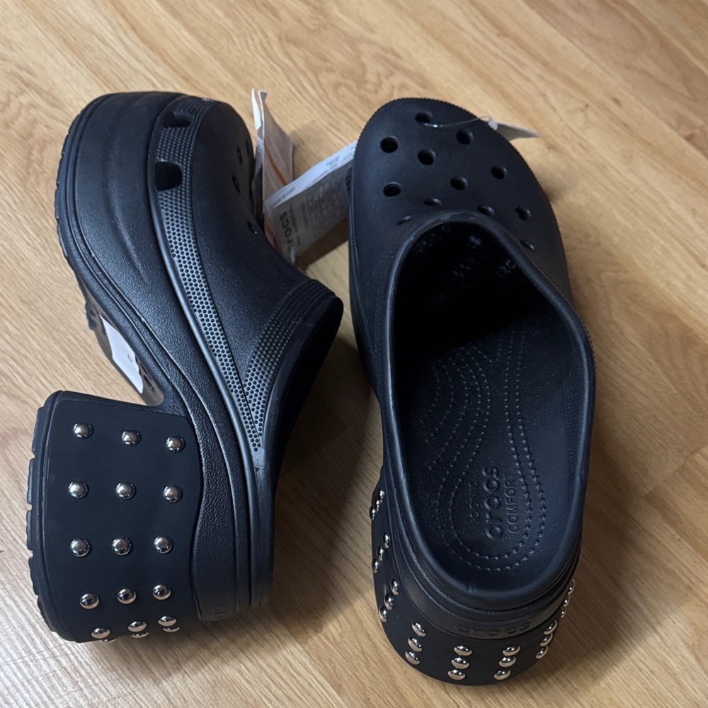 CROCS women’s 12 men’s 10 Black Studded Platform Mules NEW siren studded clog - Picture 8 of 10